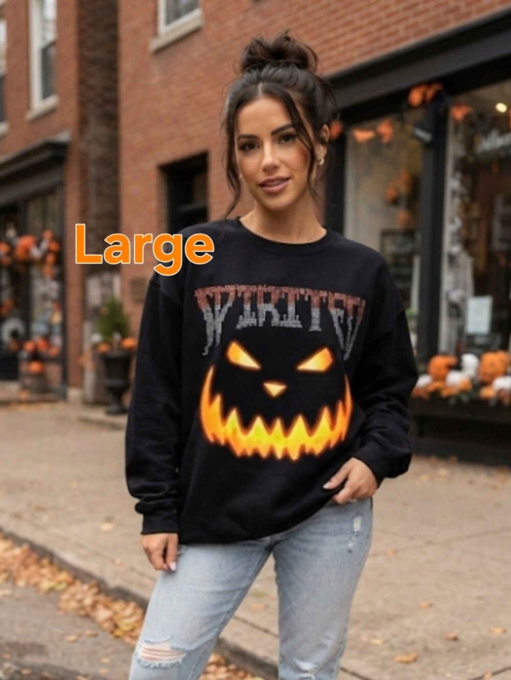 Black Halloween Pumpkin Graphic Sweater - Large